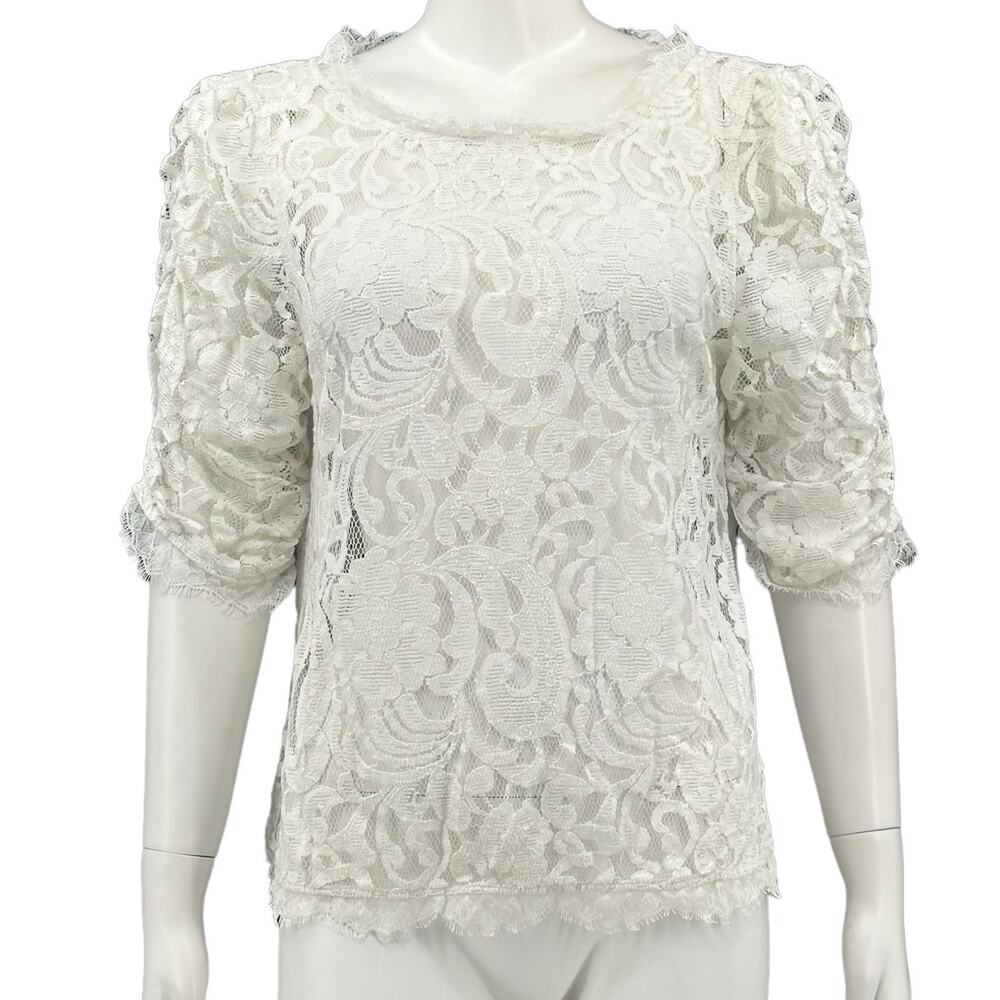Sundance Top Womens Large White Floral Paisley Lace Sheer Boho Cottage Angelcore